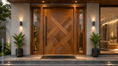 Luxury Geometric CNC Carved Wooden Front Door for Modern House Entrance – Premium Contemporary Architectural Design