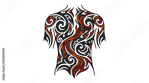Fotografie Intricate tribal tattoo design on upper body.