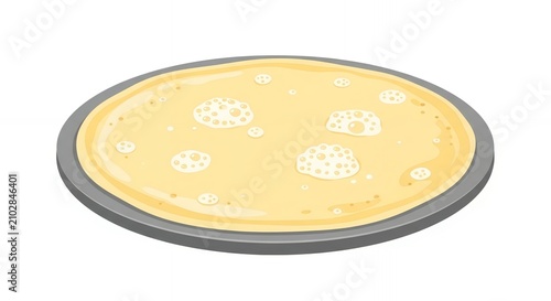 Golden pancake cooking on flat griddle illustration isolated on white