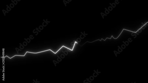 Glowing neon line graph rising on black background, financial growth concept animation chart