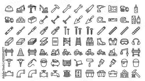 Fotografía Diverse collection of construction and industrial tools icons.