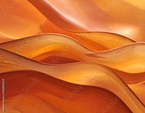 Wide Wave Formation with Matte Textured Surface, Amber Orange Translucent Glass Background