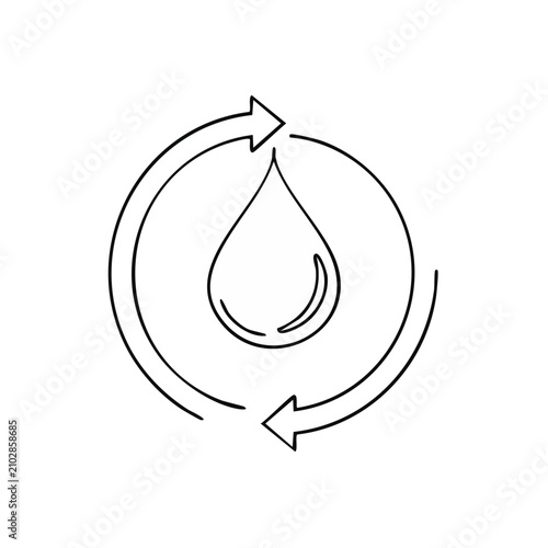 Water droplet within circular arrows, representing recycling or renewal.