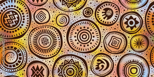 Bild auf Leinwand Seamless ethnic pattern, hand-drawn ethnic circles elements, vector print