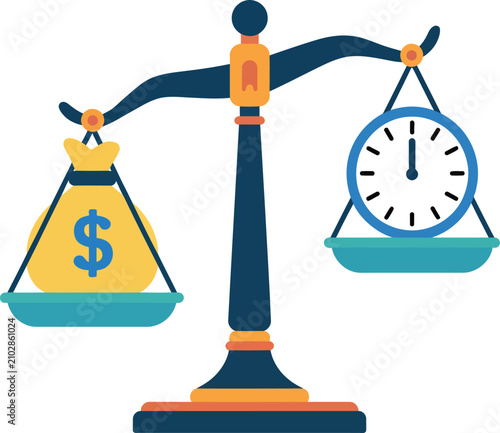 Foto Balance scale with money and time vector illustration