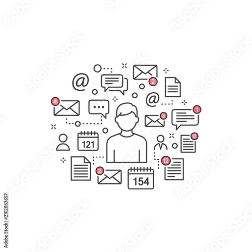 Businessman with emails and messages.