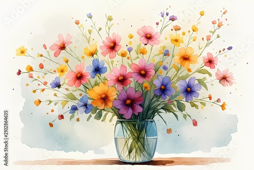 Loose Brushwork Pink Blue Flower Art