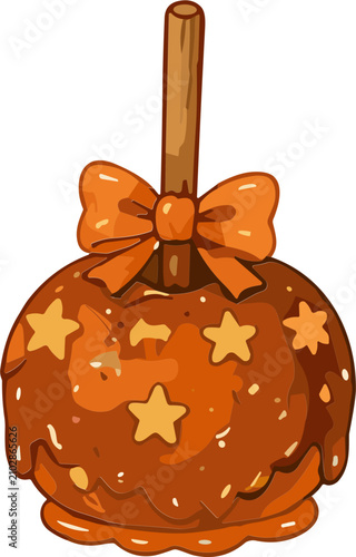 Halloween Candy Apple with Orange Caramel Glaze and Bow Sticker