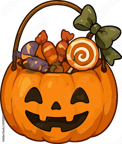 Cute Halloween Pumpkin Candy Bucket Filled with Sweets Sticker