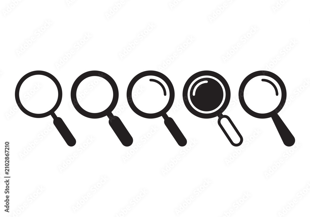 Fototapeta premium Magnifying glass icon set vector graphic illustration.