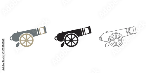 Photos Cannon icon in vintage style solid black and outline variations for historical themes
