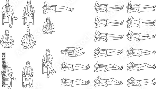 Cuadro en lienzo Set of black and white outline illustrations featuring a businessman character i