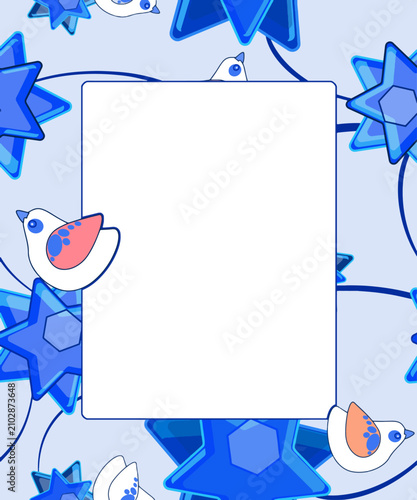 Frame with birds, flower, forest in pastel colors on a transparent background. Vector.