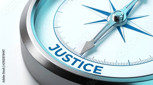Compass Needle Pointing Towards Justice Word Conceptual 3D Render For Legal Ethics Law And Moral Guidance Background