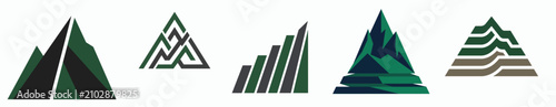 Set of abstract mountain and signal graphics, conveying growth, progress, and natural landscapes