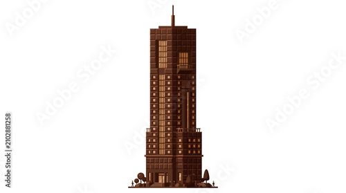 Foto A stylized brown skyscraper building isolated on a white background