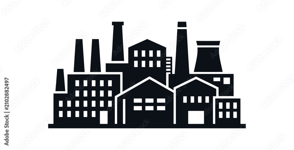 Fototapeta premium Industrial Factory Complex Silhouette Vector