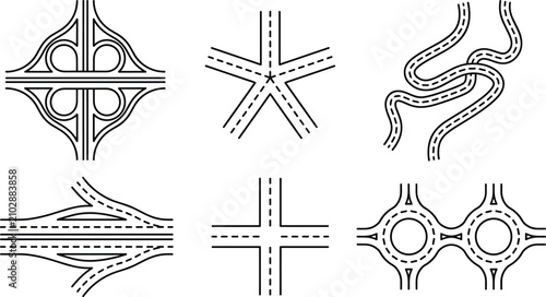 Canvastavla Road Intersection and Highway Map Icon Set with Cloverleaf Interchange, Roundabo