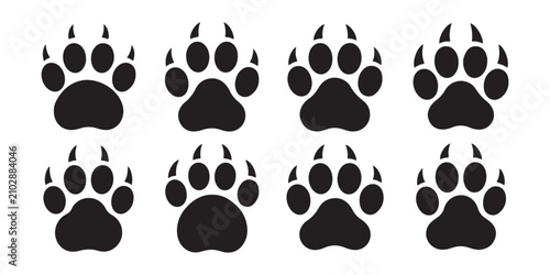 Obraz na płótnie Wild animal paw print silhouette set with claws for predatory mammal tracking and nature designs