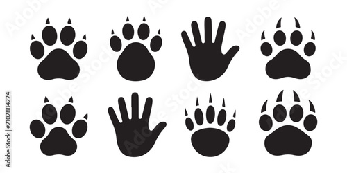 Принти на полотні Human handprint and animal paw tracks collection for comparative anatomy and wildlife research