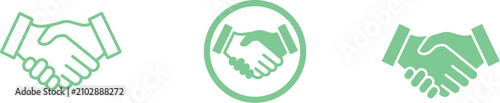 Collection of three green business handshake icons with handshake business agreement partnership collaboration corporate teamwork contract connection together professional cooperation
