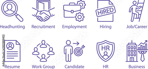 Quadro su tela Set of linear recruitment and human resources icons for corporate hiring and job