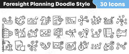 Obraz na płótnie Hand drawn collection of thirty foresight planning business strategy icons