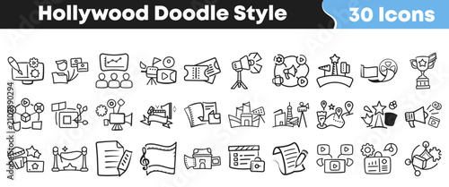 Fotografia Hand drawn doodle style icons for the hollywood film industry collection