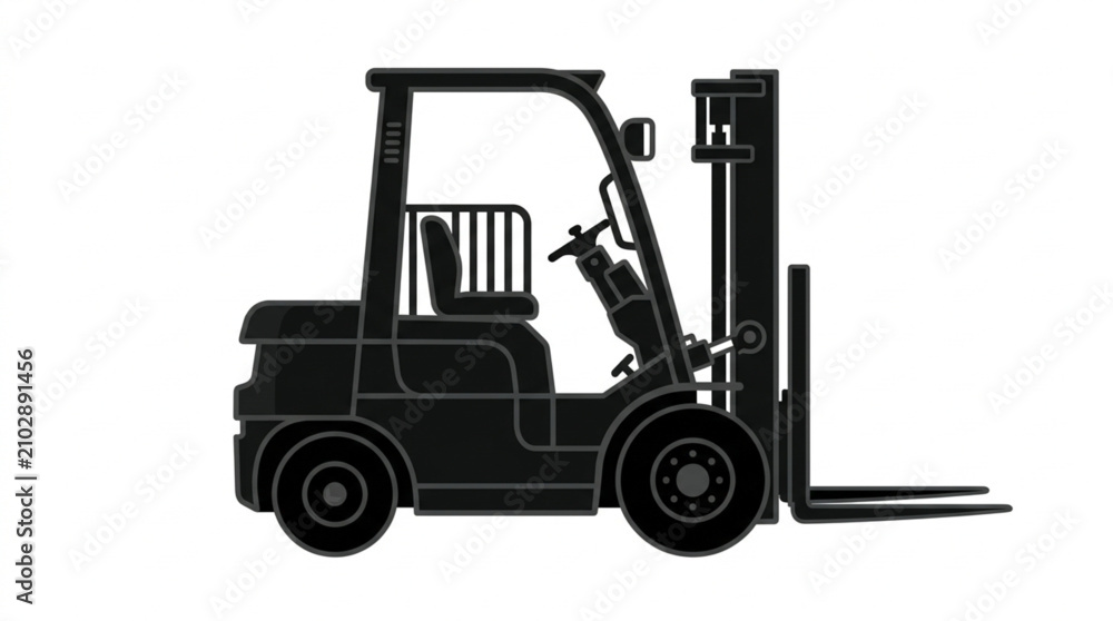 Naklejka premium Black silhouette of a forklift truck on a white background.