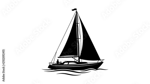 Schilderij op canvas Helloween Vintage sailboat silhouette vector, nautical sailing yacht icon on wat