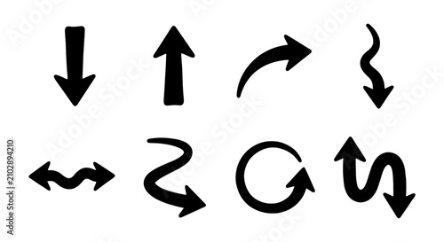 Obraz na płótnie Hand Drawn Arrow Icons Set, Black Vector Symbols for Direction, Navigation, and