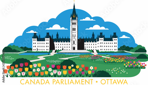 Tableau sur toile Very beautiful realistic vector illustration of CANADA PARLIAMENT • OTTAWA featu