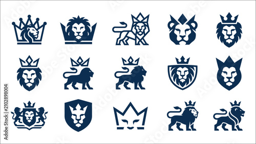 Set of Lion and Crown Logo Icons