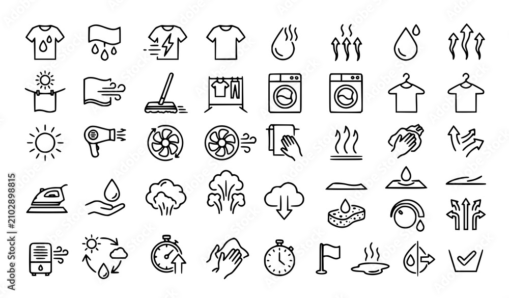 Naklejka premium Wet to Dry Evaporation and Quick Dry Outline Icons Collection Vector