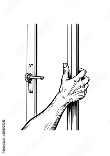 Hand opening a door with a sense of curiosity on a plain background