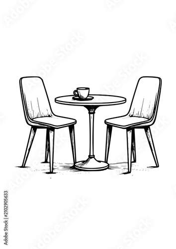 Two empty chairs with a coffee cup on a table, inviting atmosphere for conversation