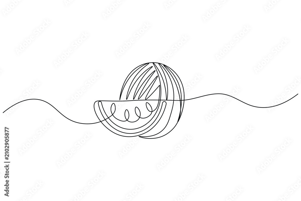 Obraz premium Watermelon fruit continuous one line drawing in a minimalist outline vector style 