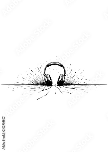 Headphones in artistic style with explosion effect on a white background
