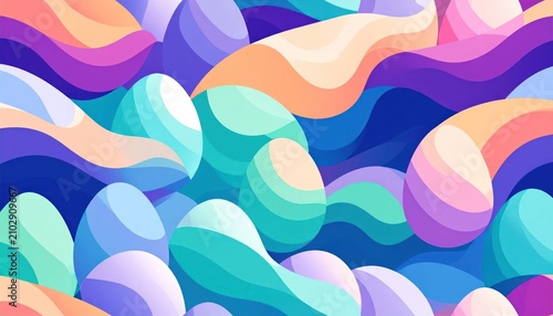 Abstract fluid waves in blue purple and green tones.