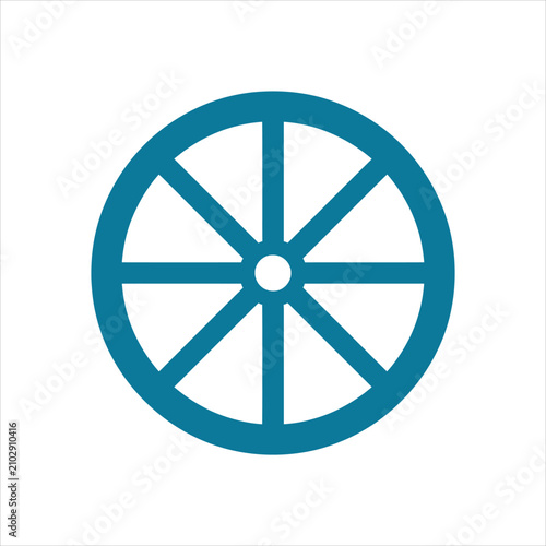 A vibrant teal wheel icon with eight spokes on a clean white background, created as a high-quality vector illustration with flat design aesthetic and bold lines.