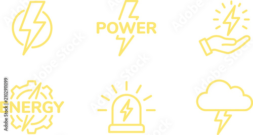 Electrical power and energy utility icon collection with electricity lightning electric technology industrial abstract collection illustration emergency capacity potential template