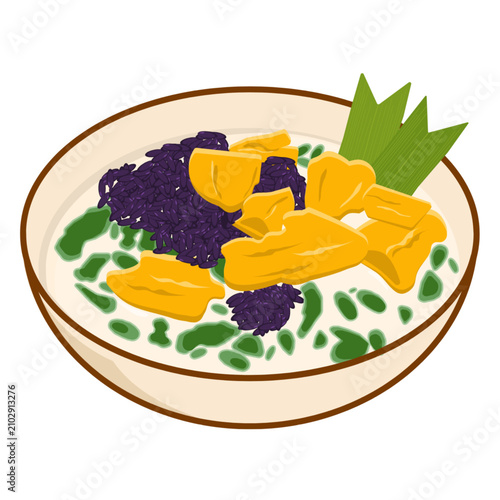 Cuadro en lienzo Illustration of Ice Dawet Ketan and Nangka, a refreshing traditional Indonesian
