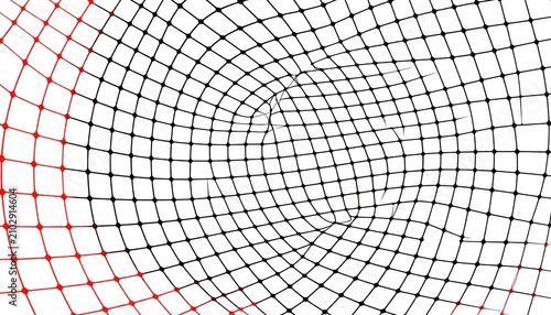 Abstract spiral grid of black and red dots.