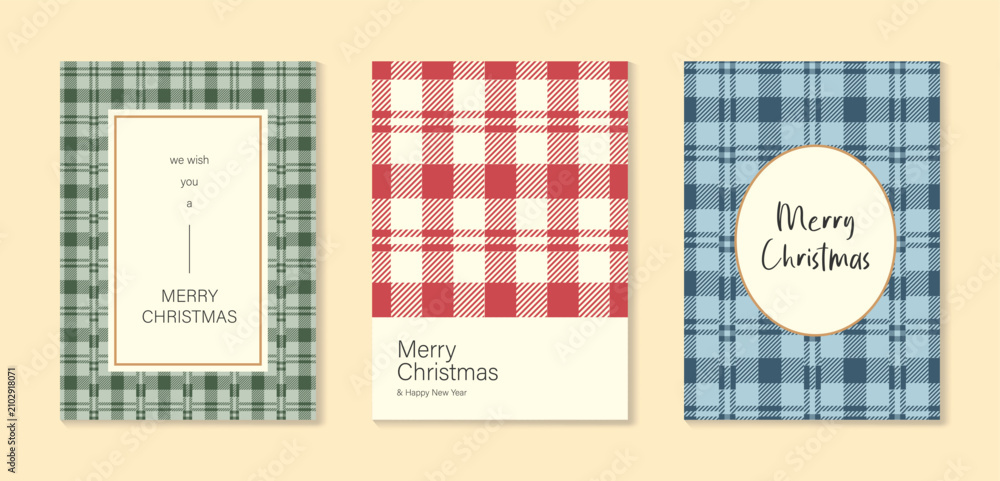 Fototapeta premium Christmas and Happy holiday greeting card vector set. Elegant wallpaper with geometric Christmas elements and pattern . Holidays design illustration for cover, print, poster, Happy New Year, ads.