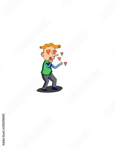 Konstfotografi Cartoon man in love with hearts isolated on white background