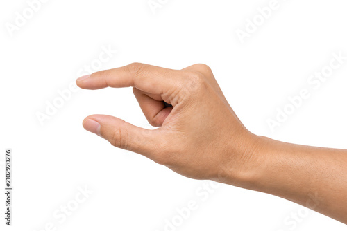 Fotografie Single human hand making a pinch in gesture with the thumb and index finger, iso