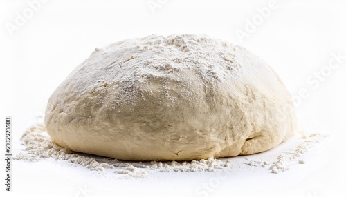 close up raw dough ball with flour isolated on white background for culinary concept on white background