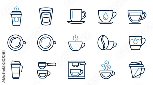Foto Collection of Coffee Cup Icons and Related Items.