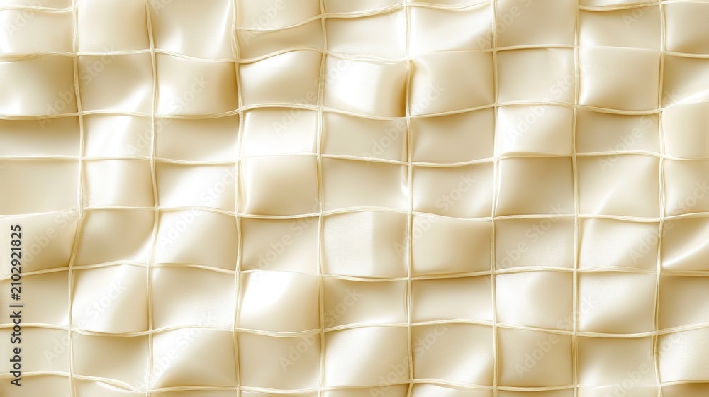 Obraz premium Luxury cream satin fabric texture with stitched square grid quilted pattern, soft glossy silky sheen neutral warm aesthetic, fashion backdrop, beauty packaging, premium brand templates