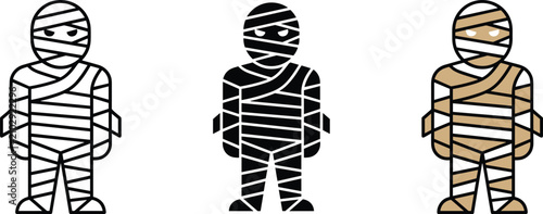 Canvastavla Set of three mummy icons, cartoon style, , vector illustration of wrapped ancien
